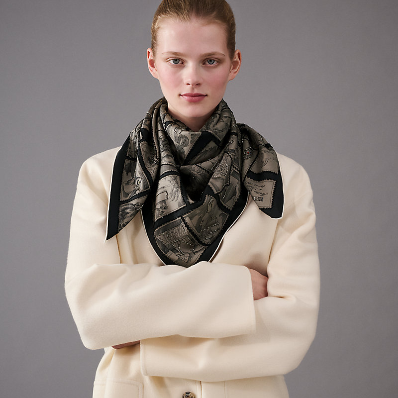 Le Philateliste du Faubourg embroidered scarf 90 - Blue | Hermès USA